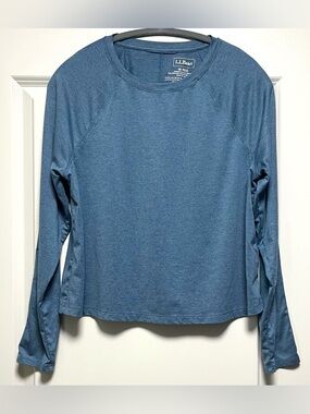 EUC LL Bean Womens Movement Long Sleeve Essential Tee Boxy Crop Heather Blue M